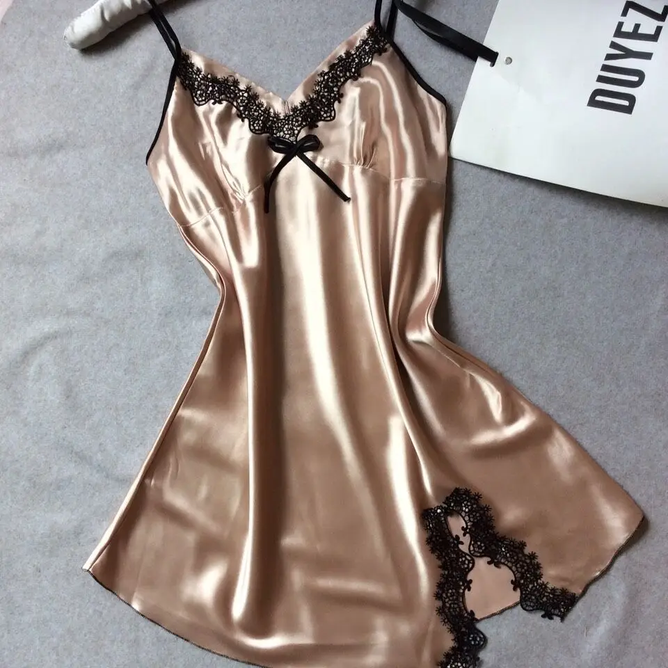 

Women's Sexy Nightgown V-Neck Ladies Sleeveless Sleepdress Loungewear Sleep Skirt 5 Big Sizes Luxury Lace Dress Sleeping Dress