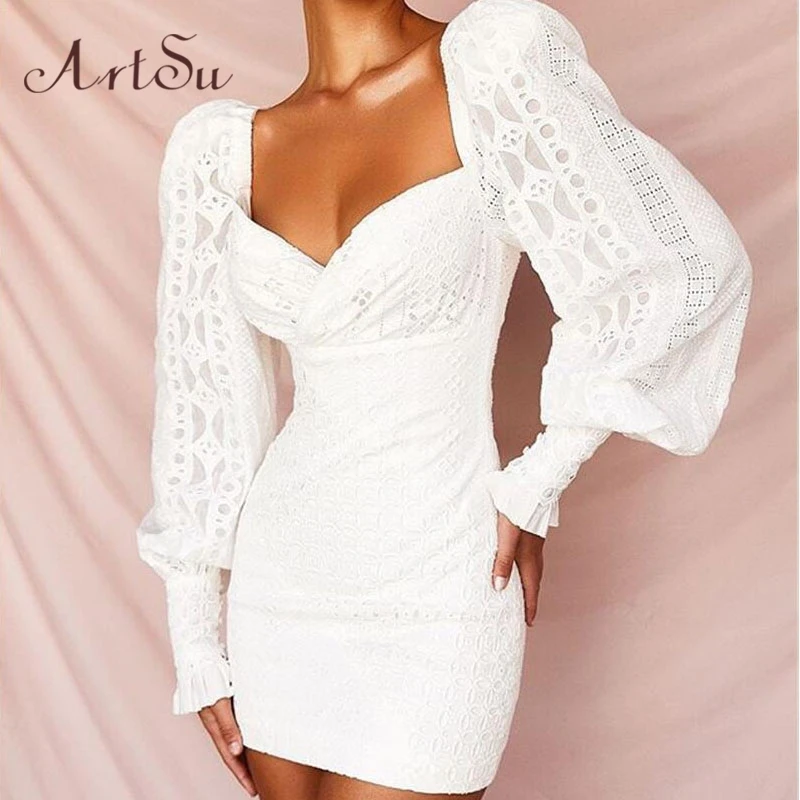 Женское кружевное мини платье ArtSu элегантное с цветочным принтом и открытой