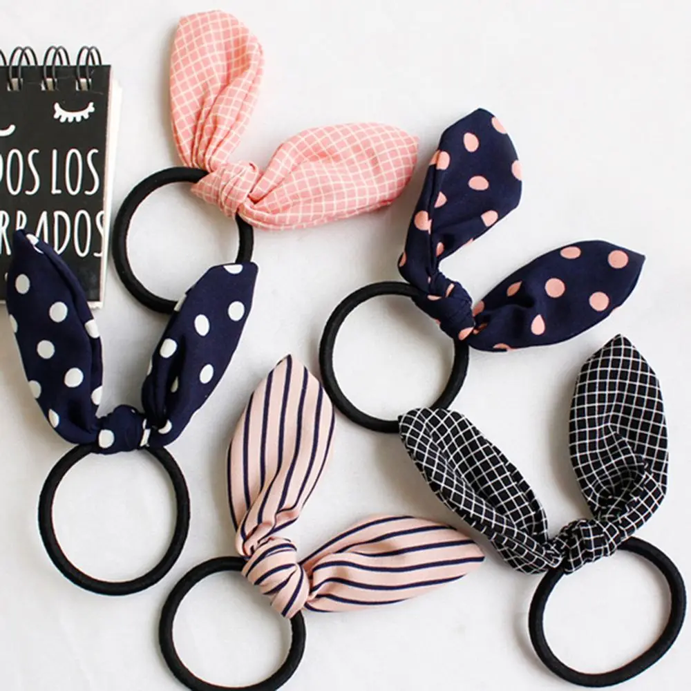 Женские милые резинки для волос с кроличьими ушками полосатые эластичные в