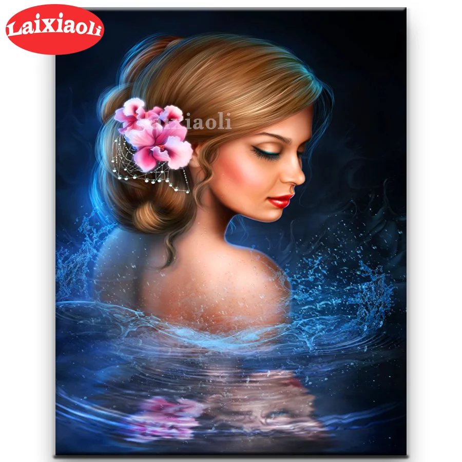 

DIY Cross Stitch Diamond Painting Brown haired woman Full Square Round Drill Diamond Mosaic Rhinestone 5D Embroidery Home Decor