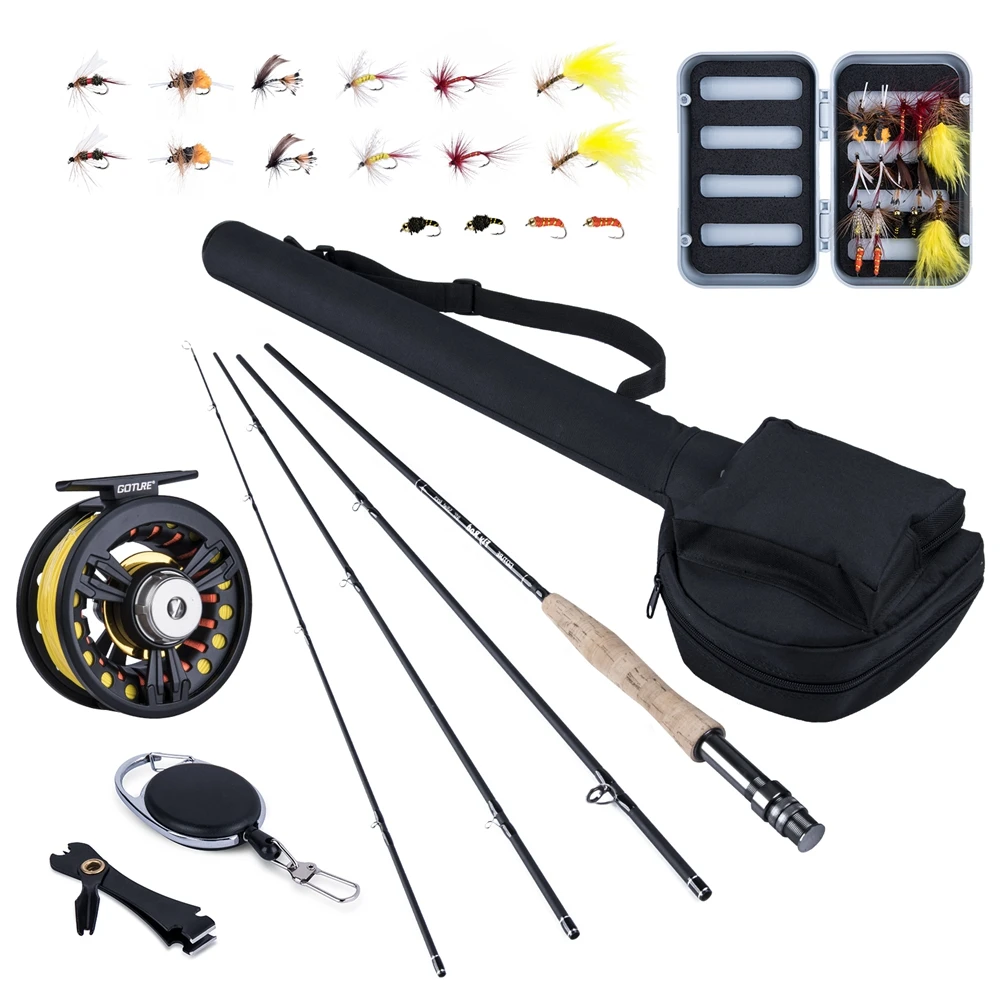 Goture Fly Fishing Rod Combo 5/6 7/8 CNC Machined Fly Reel Carbon Fiber Rod 2.74M & Fly Line&Tackle Box Triangle Tube