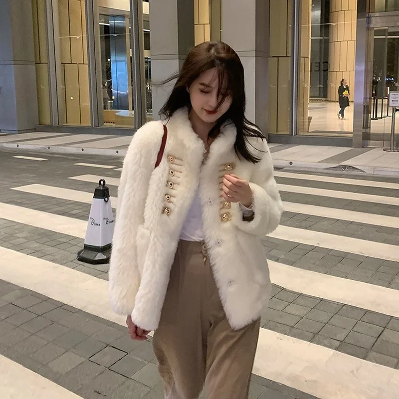 White Teddy Jacket Fluffy Faux Fur Coat Winter Fashion Furry Cropped Teddy Bear Jackets for Women Basic Solid Shaggy Cardigan