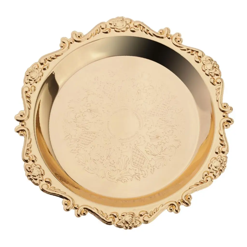 4"/6"Gold Round Metal Fruit Dish Pastry Plate Tea Dessert Serving Tray