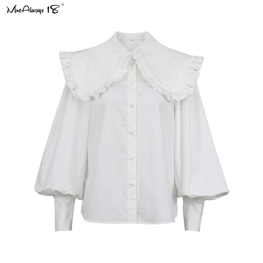 Mnealways18 Big Peter Pan Collar Ruffle Womens Blouse Long Sleeve White Cotton Casual Tops Female Spring Summer Frill Shirt 2021
Mnealways18 Big Peter Pan Collar Ruffle Womens Blouse Long Sleeve White Cotton Casual Tops Female Spring Summer Frill Shirt 2021