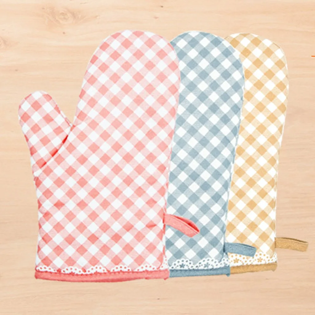 Рукавицы для кухонной печи рукавицы из полиэстера с принтом в клетку