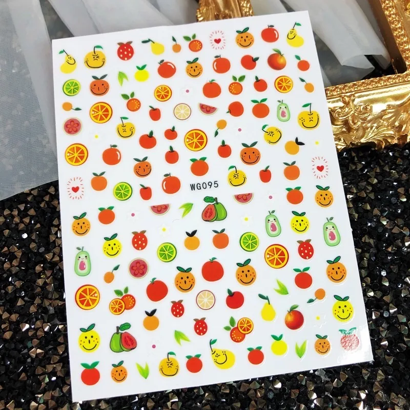 3D Cartoon Nail Stickers Fruit Sketch Abstract Orange Image Peach Art Decor Sliders Manicure for Nails | Красота и здоровье