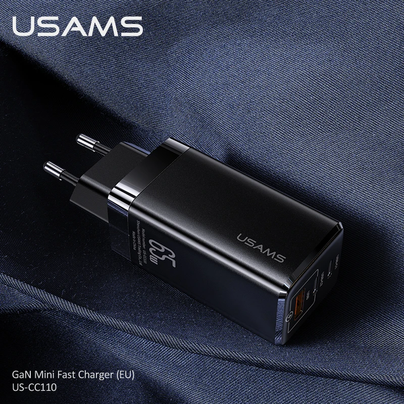 

USAMS 65W PD QC Fast Chargeing GaN Mobile Phone Charger For iPhone Huawei Samsung Xiaomi Macbook USB A C Ports Charger