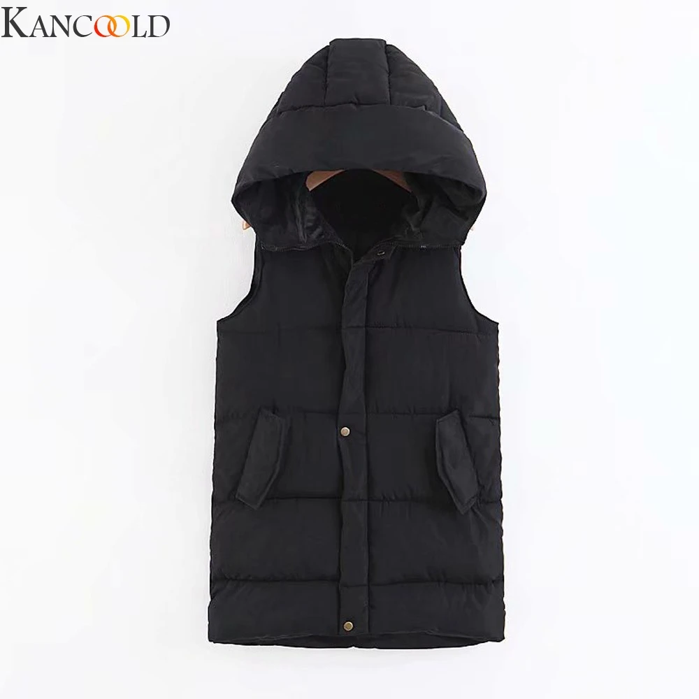 KANCOOLD хит продаж женский зимний жилет Модный пуховый с капюшоном верхняя одежда