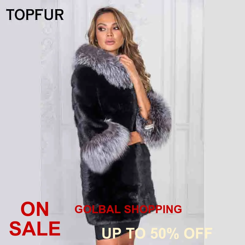 Женская Шуба из натурального меха норки с воротником серебряной лисы зимняя