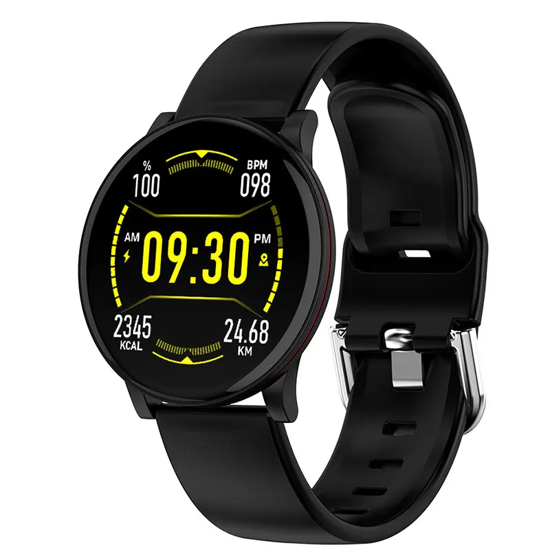 silicone black Круглые умные часы для женщин и мужчин, умные часы для Android, IOS, электроника, умные часы, фитнес-трекер, браслет из нержавеющей стали, Смарт-часы - Цвет: silicone black