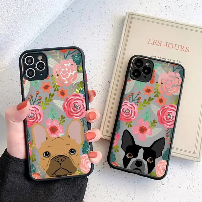 

Animal flower dog cat cute Phone Case matte transparent For iphone 7 8 11 12 plus mini x xs xr pro max cover