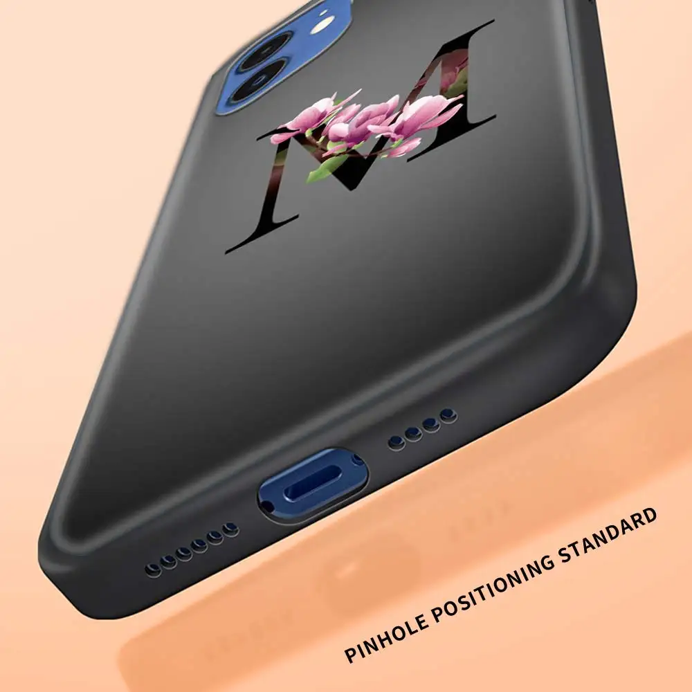 

Case For iPhone 11 Pro Shell For iphone 12 Pro Max 7 8 Plus SE 2020 X XR XS MAX Black Phone Cover Letter Alphabet Flowers