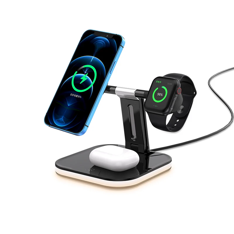 

3 in1 Magnetic wireless charger stand for magsafe iphone 12 mini pro max/Apple Watch fast charging Dock station for airpods pro