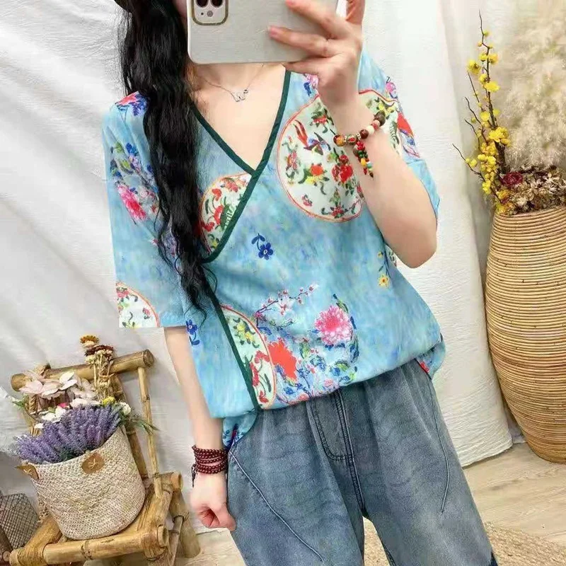 

2020 summer Chinese traditional women's clothing hanfu top tang chinese suit ancient chinese blouse v neck linen shirts