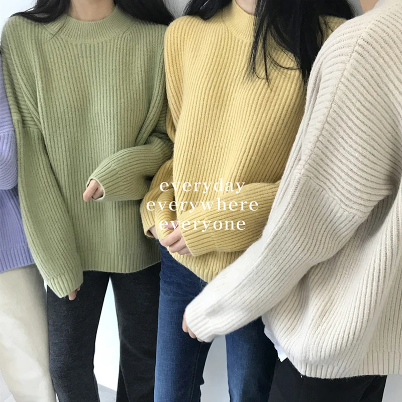 Свитер женский трикотажный FINEWORDS с длинным рукавом и круглым вырезом Осень-зима |