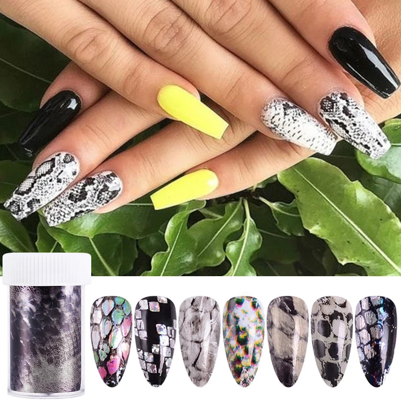 1 рулон фольги для ногтей змеиная голографическая смешанные узоры 3D наклейки