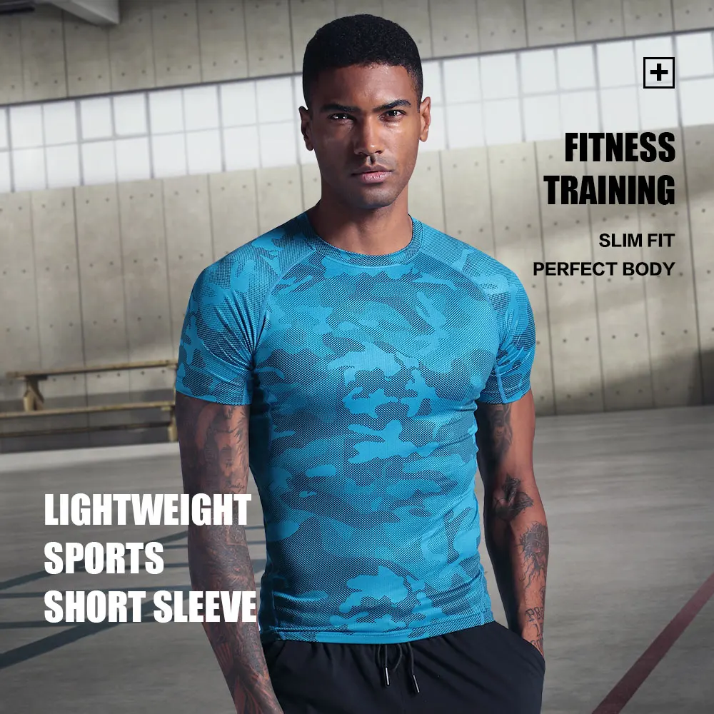 Men's Short Sleeve Polyester Skinny Red Print T-shirt Gym Fitness Bodybuilding Workout T-shirt Men's Summer Fitness Wear