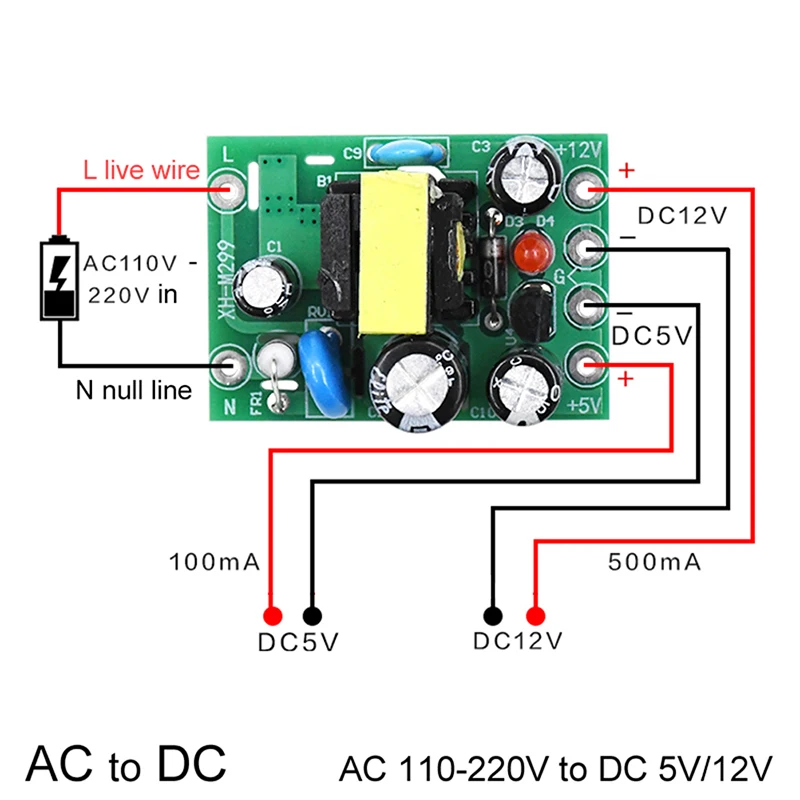 

Mini AC-DC Converter AC110V 220V To DC 12V 0.2A+5V Module Board