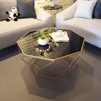 coffee table iron art personality nordic simple creative fashion living room round table small family black tempered glass coffe