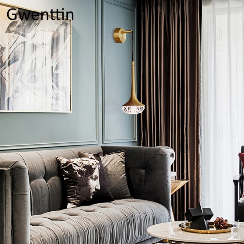 Роскошный хрустальный золотой настенный светильник современный бра