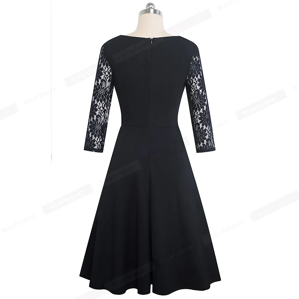 Хороший-forever сексуальный пэтчворк с цветочным кружевом черный vestidos деловые вечерние осенние элегантные расклешенные женские платья A167