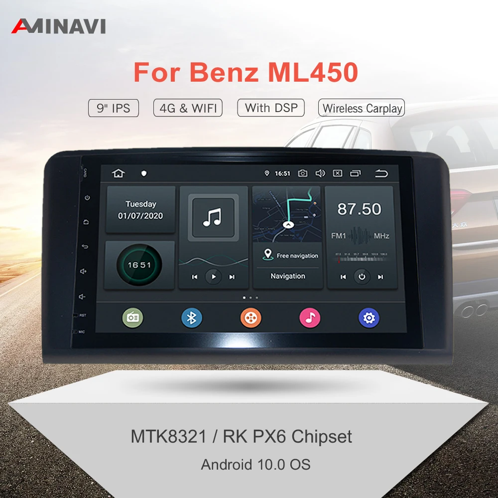 9 &quotPX6 автомобильный радиоприемник 2 DIN Android 10 для Mercedes Benz ML450 Авто Аудио Atereo