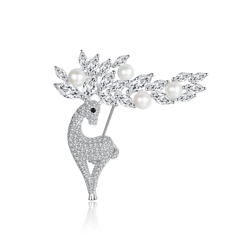 Женская Брошь с лосем MeibaPJ серебряная брошь натуральным жемчугом ювелирное