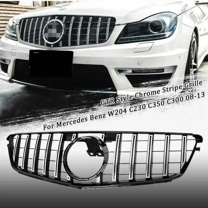 

Решетка для переднего бампера автомобиля GT, для Mercedes Benz C-Class W204 C200 C300 GTR AMG 2008-2014, черная, хромированная, серебристая