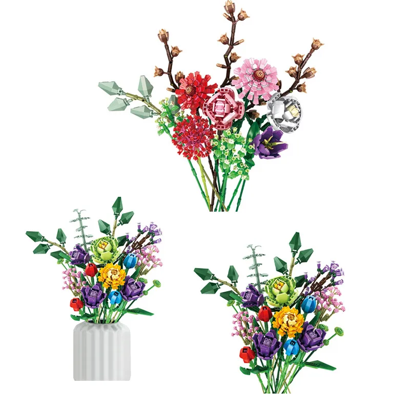 

999Pcs/1237Pcs Eternal Flower Bouquets Assembled Building Blocks MOC Tulip Lily Flowers Plants Home Decor Bricks Kids DIY Toys