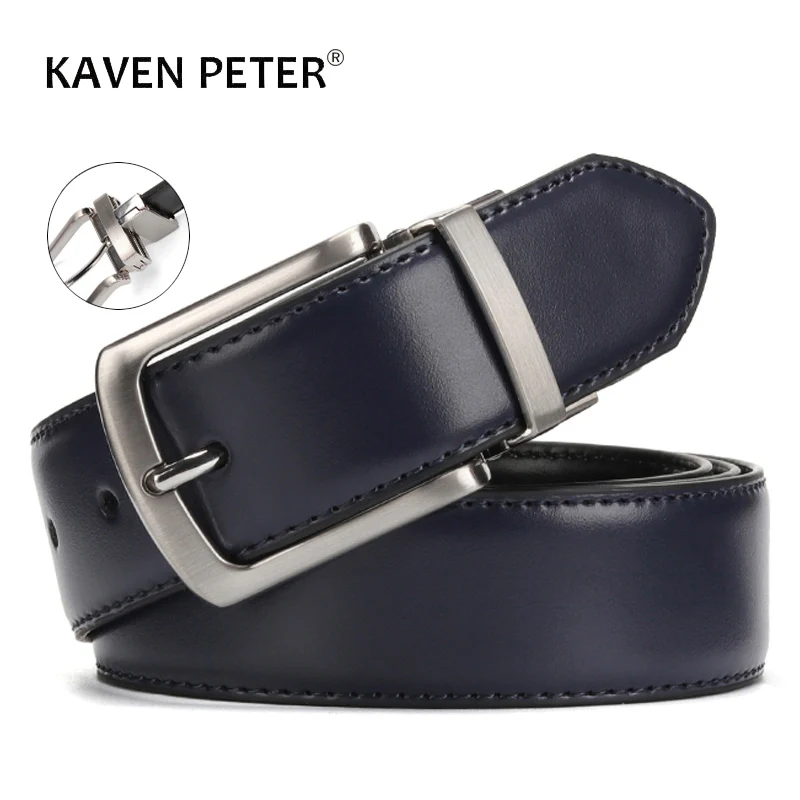 

Reversible Leather Belt Men Accessories Luxury Waist Belt For Jeans Male Rotated Buckle Designer Cowskin Dress Belts Blue