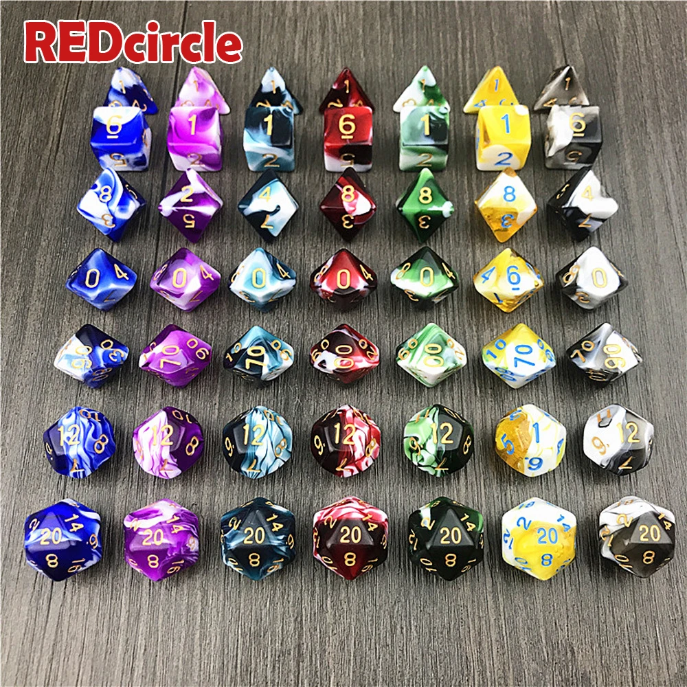 Лучшая цена для Rpg Dungeon и Dragons Die 7 шт набор D4 D6 D8 D10 D12 D20 как аксессуары настольной