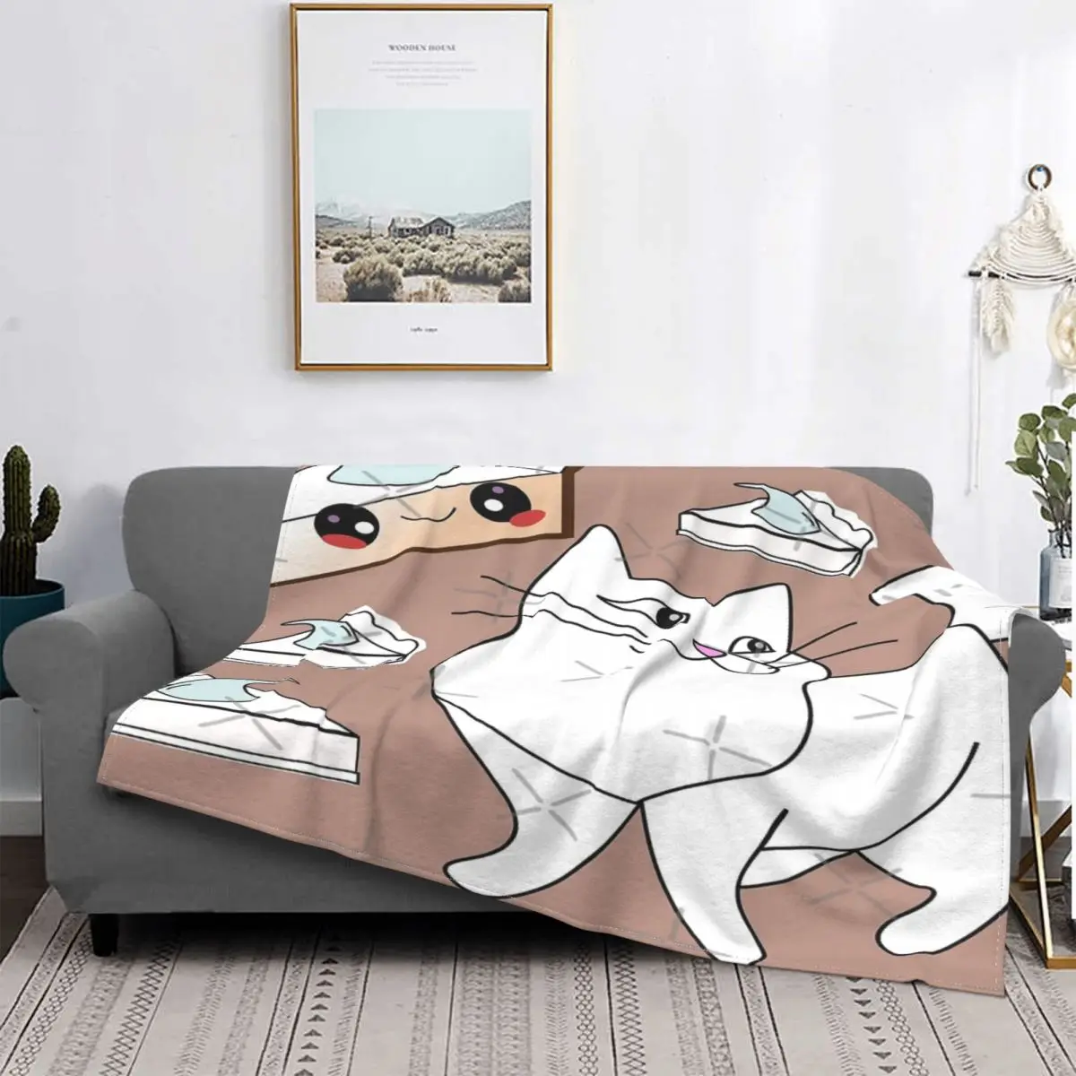 

Manta con estampado de gatos para niños, a cuadros para cama colcha, manta de muselina de 90 cm, ideal para pícnic, paquete de 1