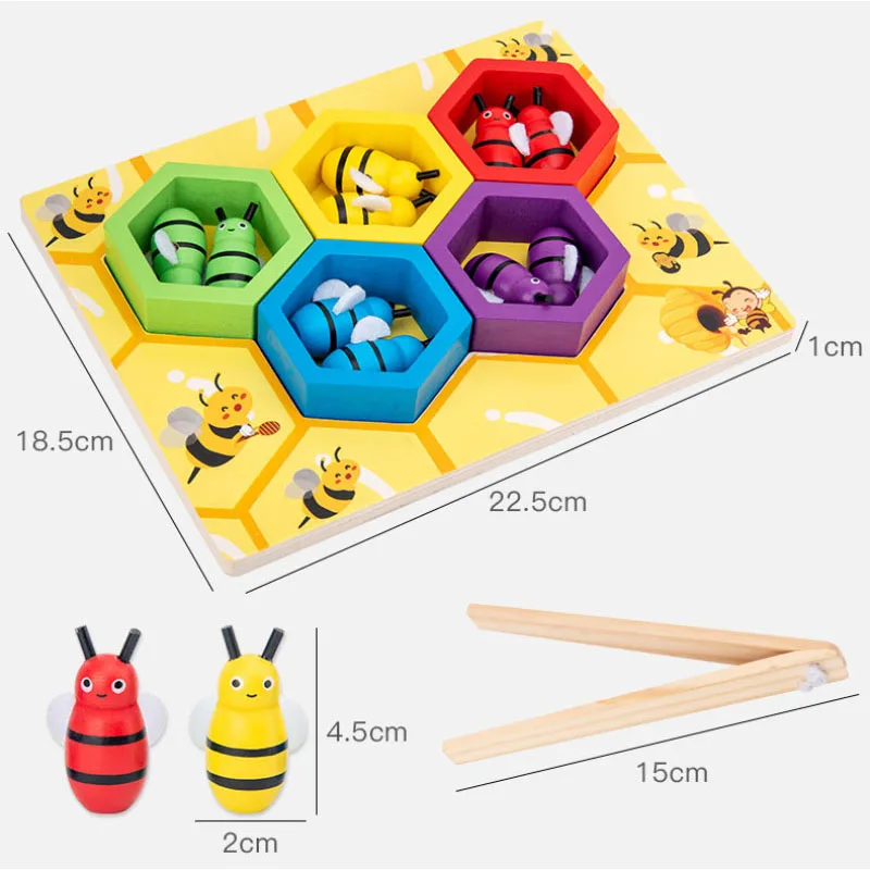 

Children Small Bee Toy Wooden Leaning Educatinal Toys Montessori Beehive Game Childhood Color Cognitive Clip Small Bee Gifts