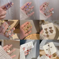 korean shiny butterfly rhinestone earrings asymmetric hollow love long earrings pearl tassel chain pendant jewelry accessories