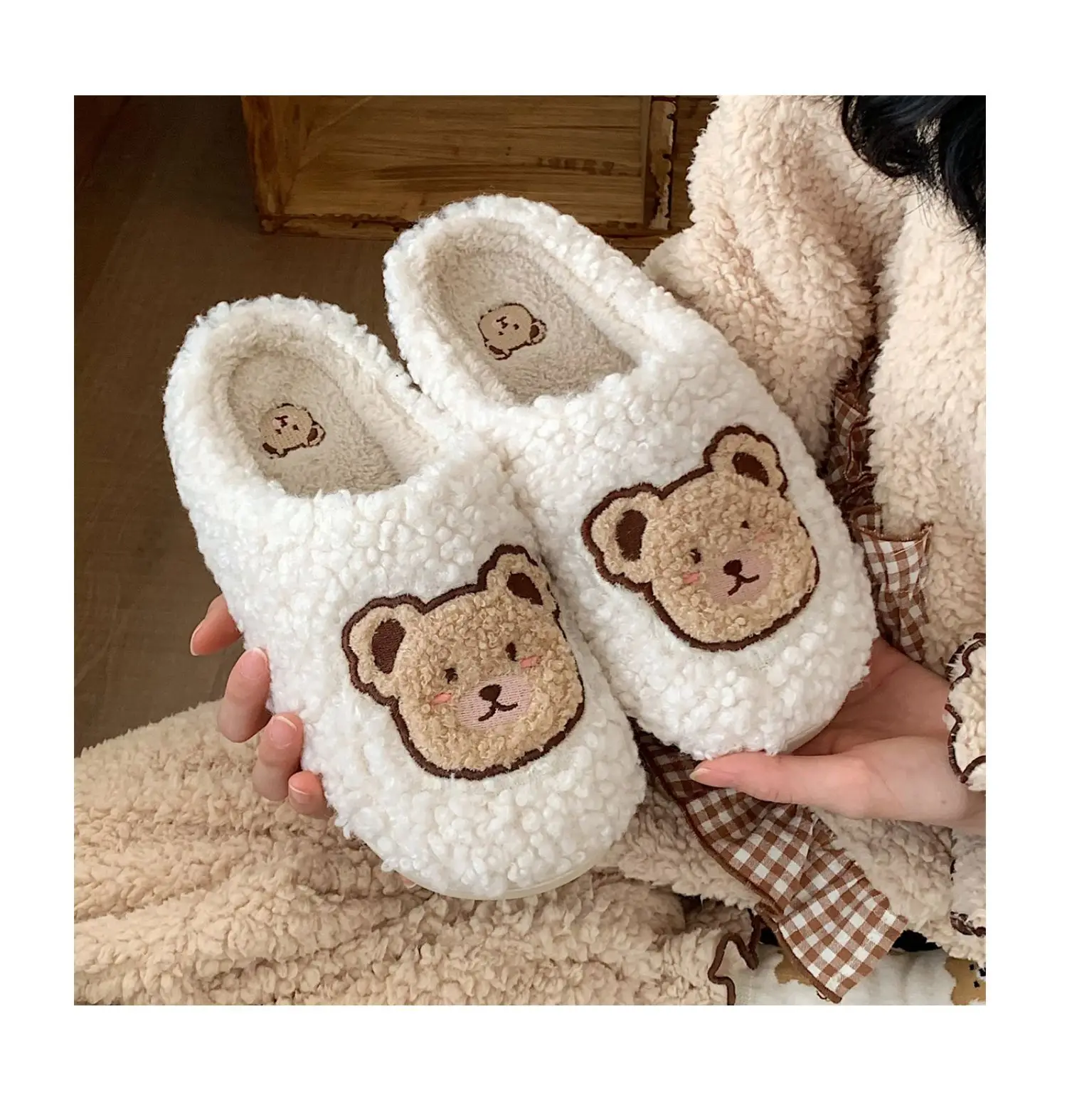 Cute Ins Fashion Home Cotton Slippers Female Cartoon Indoor Warm Plush Shoes  Fluffy Slippers  Woman Shoes  Home Shoes