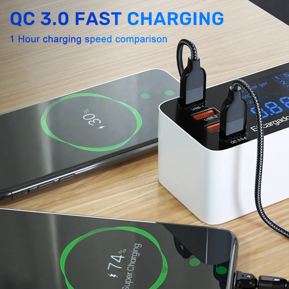 60 Вт Быстрая зарядка QC 3 0 4 USB зарядное устройство адаптер C телефон планшет