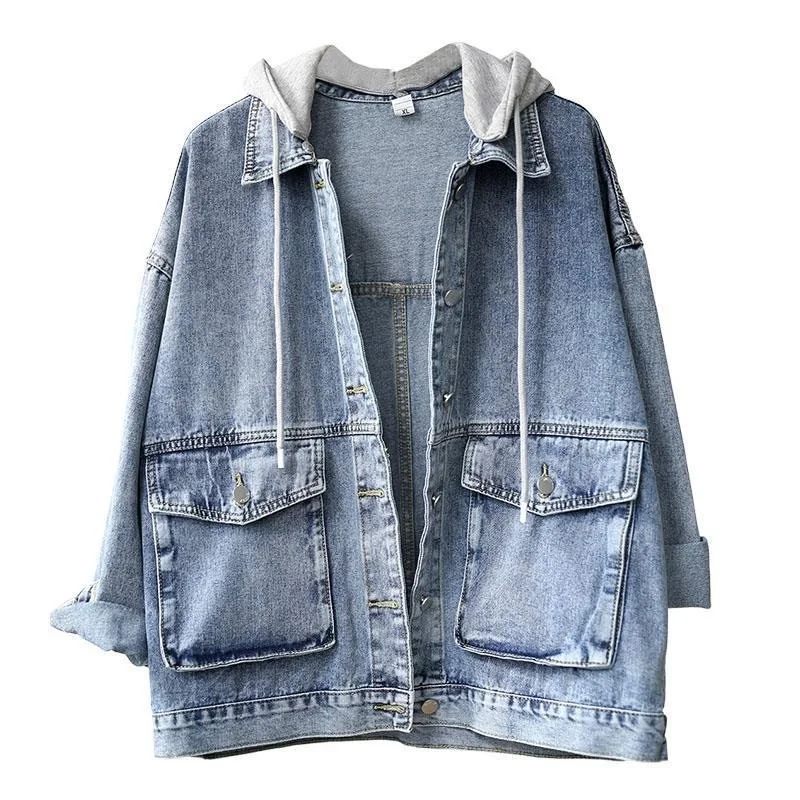 

Women Autumn And Winter Casual Loose Skinny Denim Jacket Woman Hooded Versatile Tops Jeans Coat And Jacket