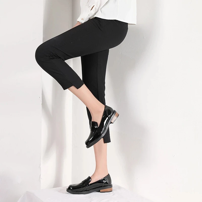 

2021 Spring Autumn Office Shoes Women Chain Slip On Loafers Woman Shoes Flat Square Heel Casual British Style Oxford Shoes Black