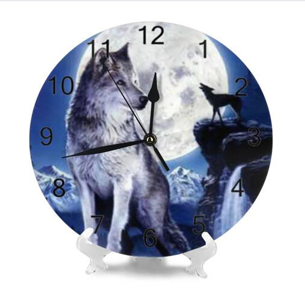 Настенные часы с изображением волка и животных цифровой циферблат беззвучный на