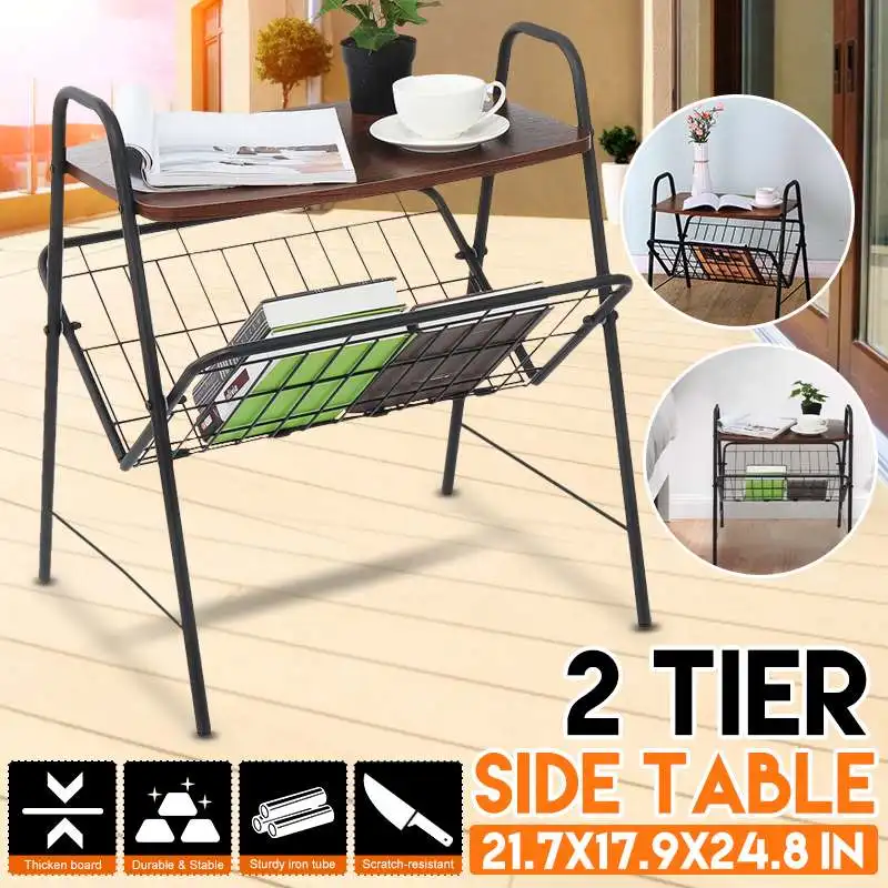 

Modern Coffee End Side Table For Home Living Room Bedroom Sofa Side Tea Desk Iron Two Tiers Bedside Magazine Storage Shelf