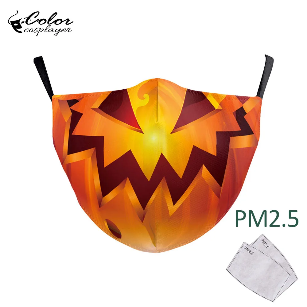

Color Cosplayer Pumpkin Head Print Face Masks Adult Kid Reusable Mouth Cloth Breathable Adjustable Washable Halloween Face Mask
