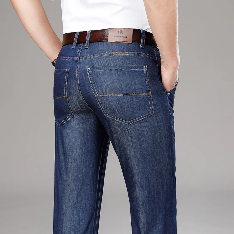 

Джинсы мужские прямые деловые, свободные ультратонкие дышащие брюки из модала, брендовые штаны из денима, лето 2021