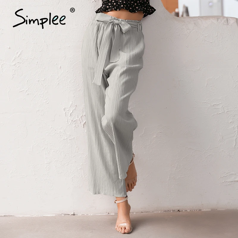 Simplee Casual sash high waist women pants 2020 Spring Summer palazzo long wide leg Office lady work trouser female pant | Женская
