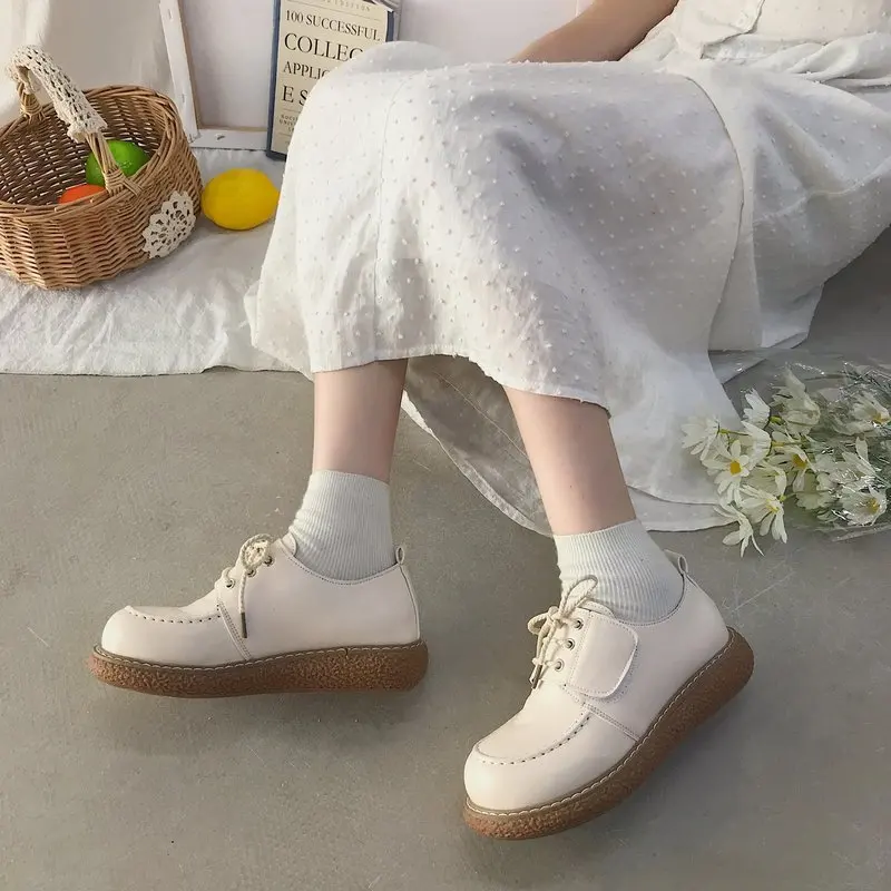 

All-Match Women's Shoes Platform Oxfords Female Footwear Casual Sneaker Shallow Mouth British Style Round Toe Clogs Leather Summ