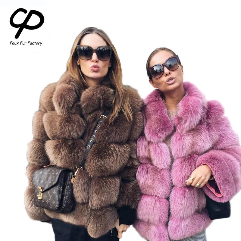 

CP Faux Fur Factory Faux Fox Fur Coat Women Winter Stand Collar Artifical Fur Coats Overcoat Female Faux Fur Jacket FC028