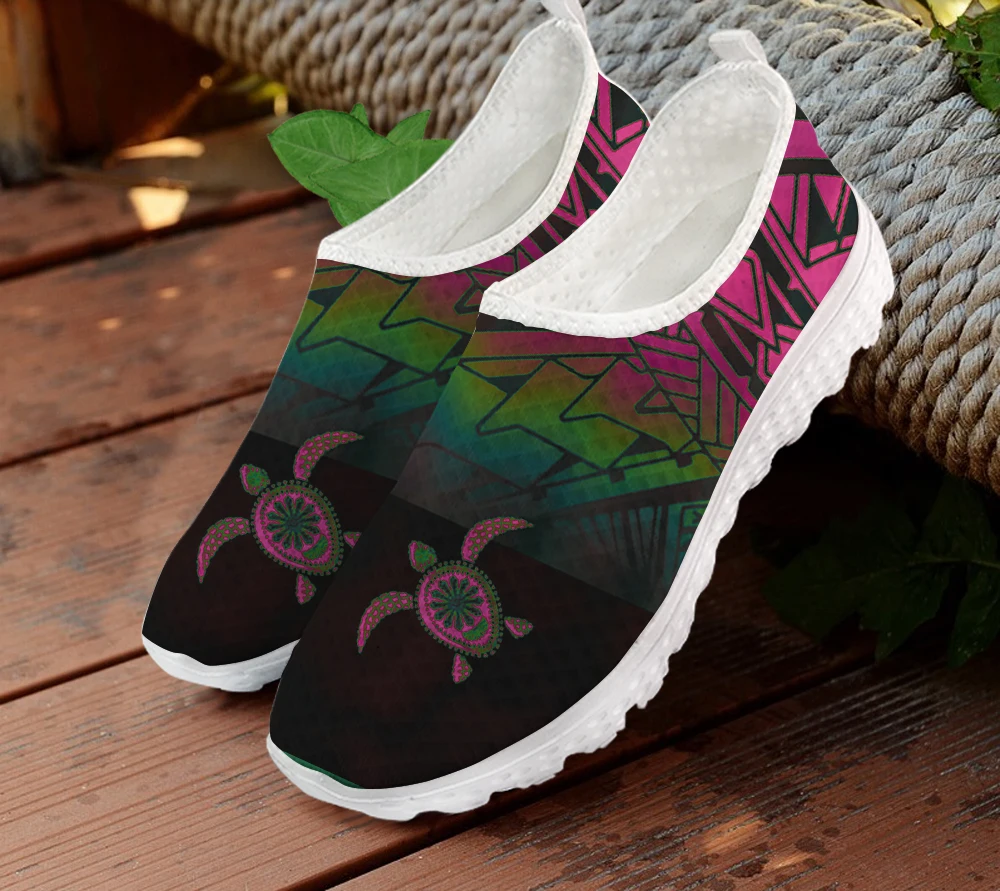 

ELVISWORDS Sea Turtle Tribal Polynesian Pattern Fashion Women's Sneakers Shoes Woman Flats Mesh Light Comfortable Ladies Loafers
