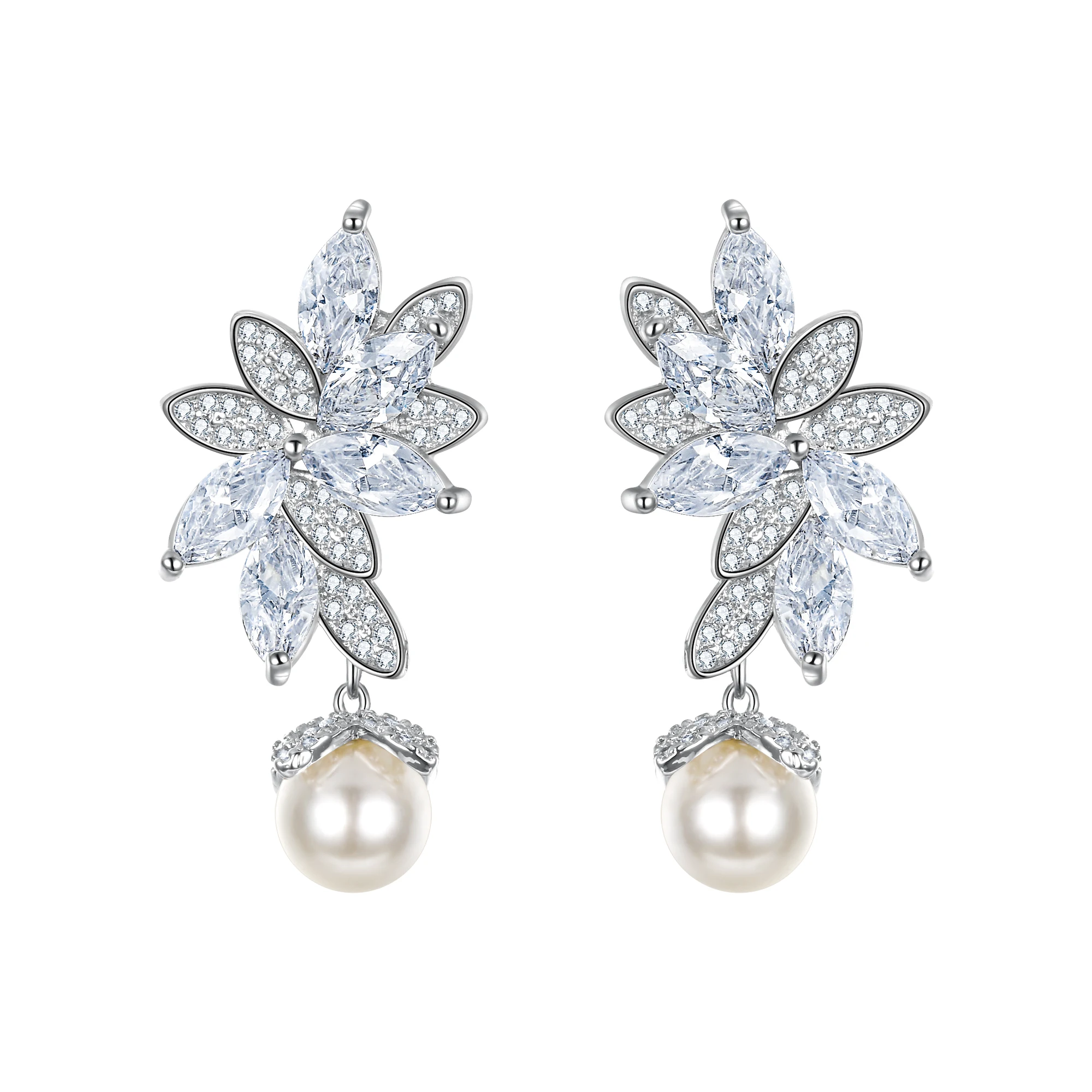 Женские Серьги гвоздики с жемчугом фианитами|Серьги-подвески| |