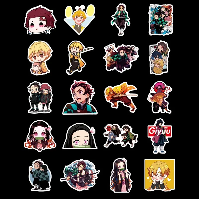 

100pcs Anime Demon Slayer Stationery Sticker Waterproof PVC For Laptop Phone Skateboard Luggage Guitar Decoration Sticker
