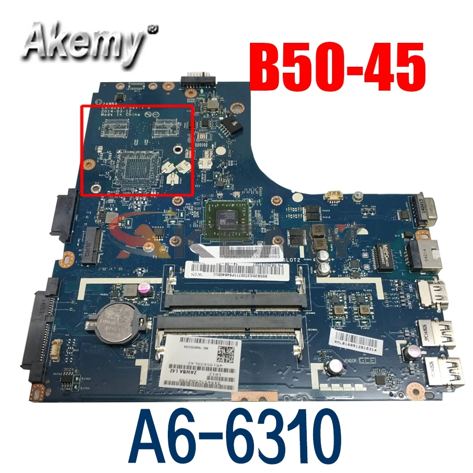 

Laptop motherboard For LENOVO Ideapad B50-45 A6-6310 AM6310 Mainboard ZAWBA/BB LA-B291P 5B20G36755