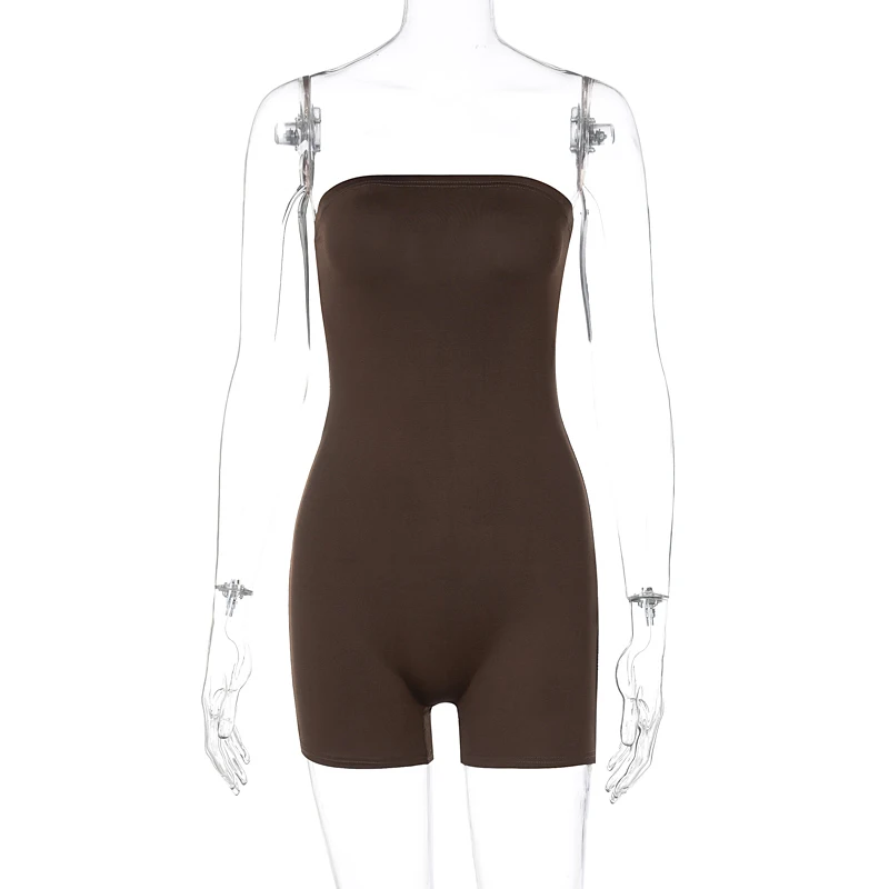 

2021 Summer Solid Color Rompers Women Jumpsuit Shorts Strapless Bodycon Romper Sexy Club Party Ladies Rompers Playsuits